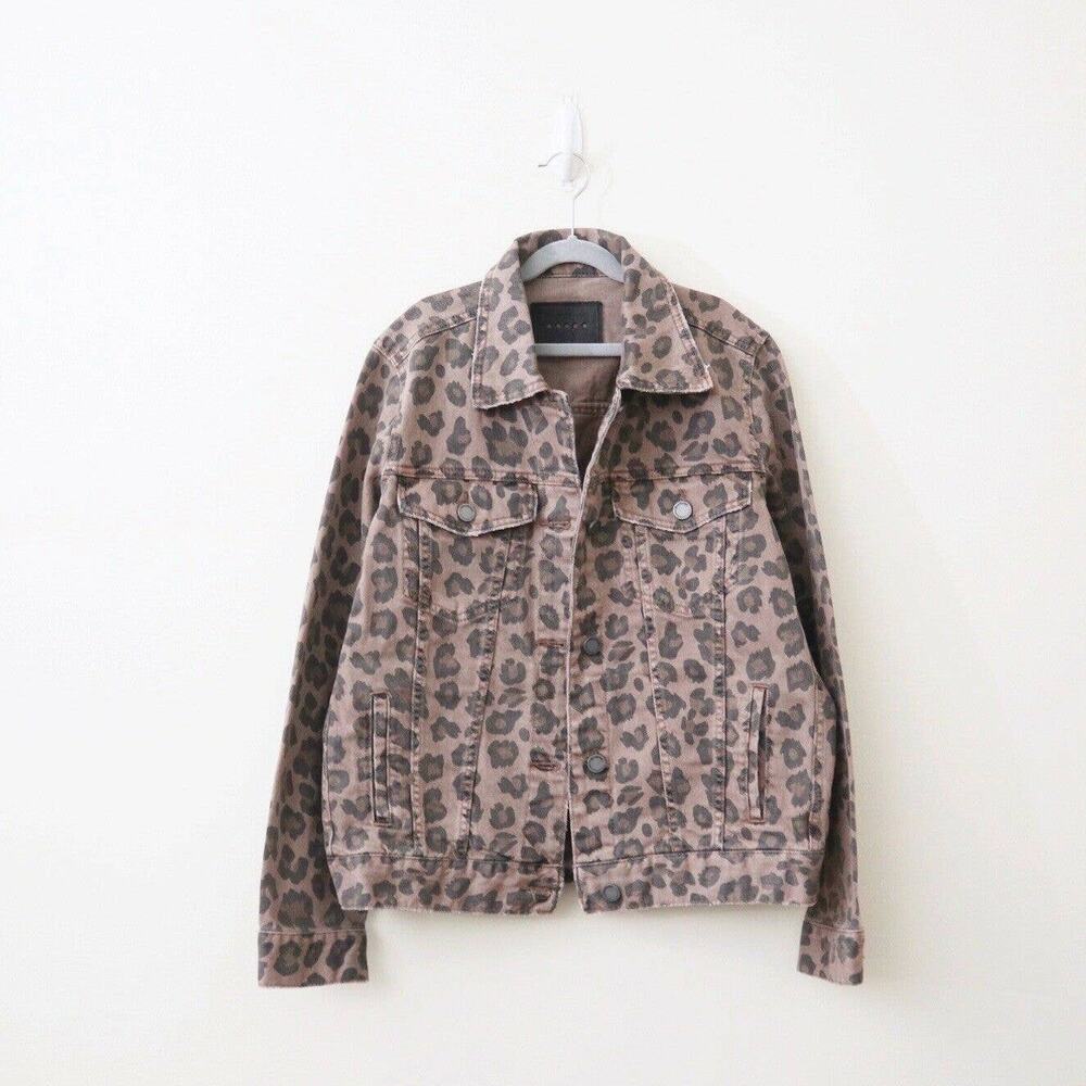 Blank NYC Size S Catwalk Denim Trucker Jacket Animal Print Distressed - Picture 2 of 12